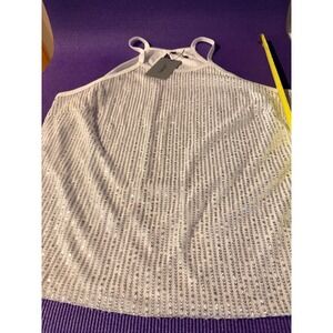 Traleubie White‎ Sequin Halter Tank Top Sparkly Party Blouse Large NWT